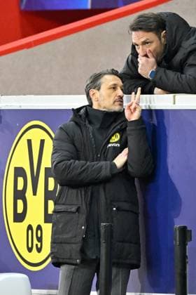 Lille, Stade Pierre Mauroy, 12 03 25, FRA, Men, UEFA Champions League, Season 2024 2025, Round of 16, OSC Lille Borussia Dortmund Picture from left Coach Niko KOVAC Dortmund and Co-Coach Robert KOVAC Dortmund UEFA regulations prohibit any use of photographs as image sequences and or quasi video Hauts de France France