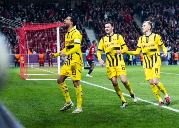 Lille, Stade Pierre Mauroy, 12 03 2025 Emre Can of Dortmund celebrates scoring the 1 1 goal during the match of the Championsleague Round 16 between Lille OSC v Borussia Dortmund