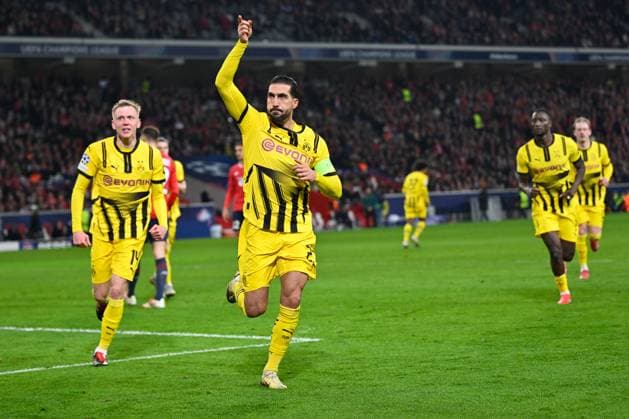Lille, Stade Pierre Mauroy, 12 03 25, FRA, Men, UEFA Champions League, Season 2024 2025, Round of 16, OSC Lille Borussia Dortmund Image Emre CAN Dortmund celebrates after his goal for 1 1 UEFA regulations prohibit any use of photographs as image sequences and or quasi video Hauts de France France