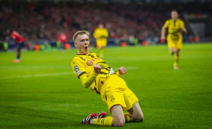 Lille, Germany 12th Mar 2025 Goal celebration Maximilian Beier BvB OSC Lille Borussia Dortmund 12 03 2025