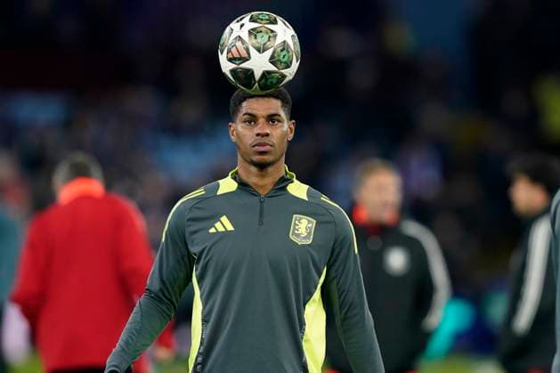 Birmingham, England, 12th March 2025. Marcus Rashford of Aston Villa warms up before the UEFA Champions League match Aston Villa v Club Brugge at Villa Park, Birmingham. Picture credit should read: Andrew Yates Sportimage EDITORIAL USE ONLY. No use with unauthorised audio, video, data, fixture lists, club league logos or live services. Online in-match use limited to 120 images, no video emulation. No use in betting, games or single club league player publications. SPI_010_AY_Villa_Brugge SPI-3740-0010