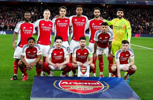 Arsenal team group, Mannschaftsbild, Totale Arsenal v PSV Eindhoven, UEFA Champions League, Round of 16, Second Leg, Football, Emirates Stadium, London, UK - 12 Mar 2025 EDITORIAL USE ONLY No use with unauthorised audio, video, data, fixture lists, club league logos or live services. Online in-match use limited to 120 images, no video emulation. No use in betting, games or single club league player publications. Copyright: xAndrewxFosker Shutterstockx 15188185ah