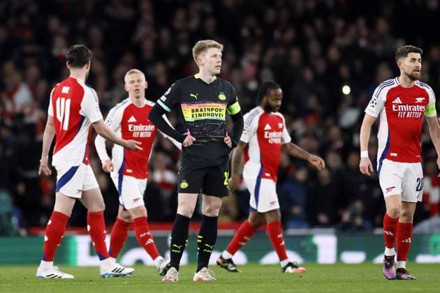 LONDON - Jerdy Schouten of PSV Eindhoven balks after the 1-0 during the UEFA Champions league match between Arsenal FC and PSV Eindhoven at Emirates Stadium on March 12, 2025 in London, England. ANP KOEN VAN WEEL UEFA Champions League 2024 25 Round of 16 Second Leg 2024 25 xVIxANPxSportx xxANPxIVx 522214837 originalFilename: 522214837.jpg