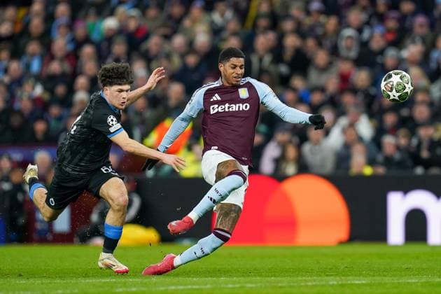 Aston Villa FC v Club Brugge KV Aston Villa FC forward Marcus Rashford (9) is fouled by Club Brugge KV defender Kyriani Sabbe (64) during the Aston Villa FC v Club Brugge KV UEFA Champions League Round of 16, 2nd Leg match at Villa Park, Birmingham, England, United Kingdom on 12 March 2025 Credit: Alex Young Every Second Media Editorial use only. All images are copyright Every Second Media Limited. No images may be reproduced without prior permission. Copyright: xIMAGO EveryxSecondxMediax ESM-1370-0014 AlexxYoungx xEveryxSecondxMediax