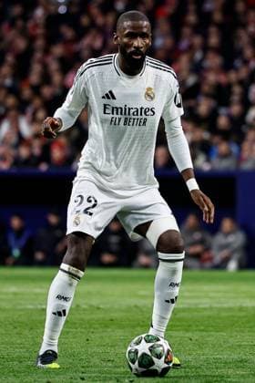Antonio Rüdiger of Real Madrid in action Atletico Madrid v Real Madrid, UEFA Champions League, Round of 16, Second Leg, Football, Riyadh Air Metropolitano Stadium, Madrid, Spain - 12 Mar 2025 EDITORIAL USE ONLY No use with unauthorised audio, video, data, fixture lists, club league logos or live services. Online in-match use limited to 120 images, no video emulation. No use in betting, games or single club league player publications. Copyright: xRubenxAlbarran Shutterstockx 15188186ag