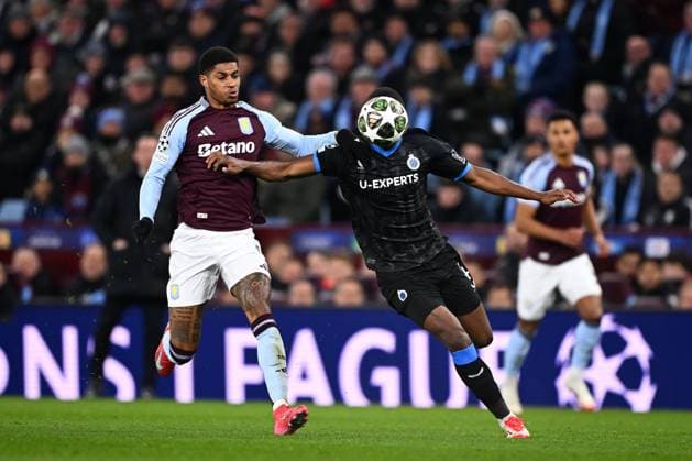 Aston Villa v Club Brugge - UEFA Champions League BIRMINGHAM, ENGLAND - MARCH 12 : Ordonez Joel defender of Club Brugge, Rashford Marcus forward of Aston Villa in action during the UEFA Champions League 2024 25 round of 16 match second leg between Aston Villa and Club Brugge on March 12, 2025 in Birmingham, England, 12 03 2025 Birmingham England  Copyright: xTomasxSiskx