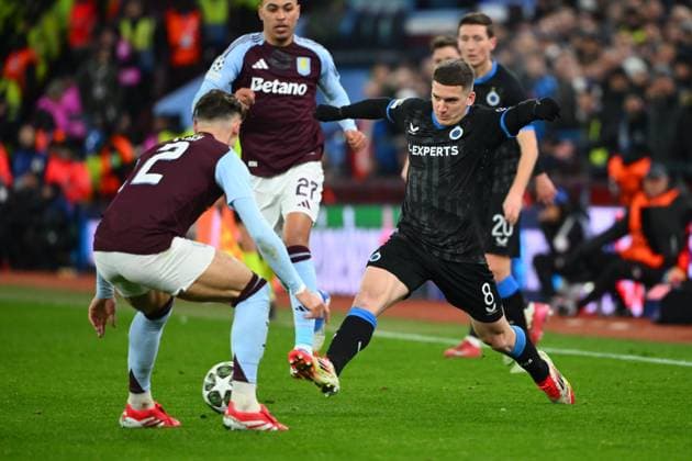 Aston Villa v Club Brugge - UEFA Champions League BIRMINGHAM, ENGLAND - MARCH 12 : Tzolis Christos forward of Club Brugge in action during the UEFA Champions League 2024 25 round of 16 match second leg between Aston Villa and Club Brugge on March 12, 2025 in Birmingham, England, 12 03 2025 Birmingham England  Copyright: xVincentxKalutx