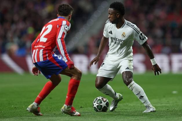 ESP: Atletico de Madrid - Real Madrid. UEFA Champions League match. Round of 16. Second Leg. Vinicius Junior of Real Madrid during the UEFA Champions League match, Round of 16, second leg, between Atletico de Madrid and Real Madrid played at Riyadh Air Metropolitano Stadium on March 12, 2025 in Madrid Spain. kpng Copyright: xAntonioxPozox xPRESSINPHOTOx AP_250312_ATL_RMA_UCL_049