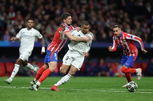 ESP: Atletico de Madrid - Real Madrid. UEFA Champions League match. Round of 16. Second Leg. Kylian Mbappe of Real Madrid penalty during the UEFA Champions League match, Round of 16, second leg, between Atletico de Madrid and Real Madrid played at Riyadh Air Metropolitano Stadium on March 12, 2025 in Madrid Spain. kpng Copyright: xAntonioxPozox xPRESSINPHOTOx AP_250312_ATL_RMA_UCL_053