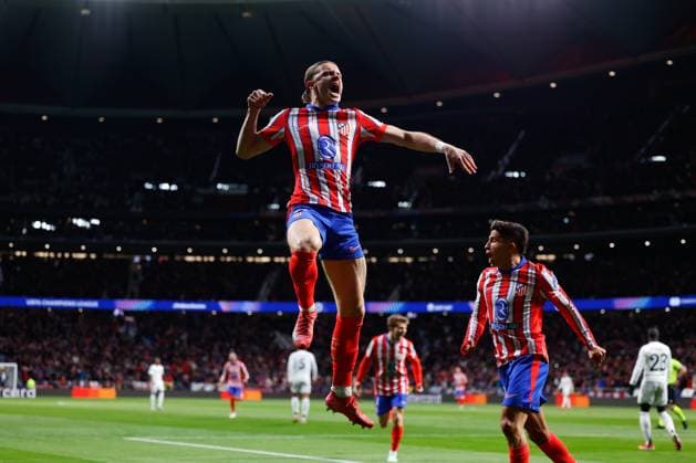 March 12, 2025, Madrid, Madrid, SPAIN: Conor Gallagher of Atletico de Madrid celebrates a goal during the UEFA Champions League 2024 25 League Round of 16 Second Leg match between Atletico de Madrid and Real Madrid CF, at Riyadh Air Metropolitano stadium on March 12, 2025, in Madrid, Spain. Madrid SPAIN - ZUMAa181 20250312_zaa_a181_090 Copyright: xDennisxAgyemanx