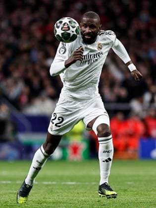 Antonio Rüdiger of Real Madrid in action Atletico Madrid v Real Madrid, UEFA Champions League, Round of 16, Second Leg, Football, Riyadh Air Metropolitano Stadium, Madrid, Spain - 12 Mar 2025 EDITORIAL USE ONLY No use with unauthorised audio, video, data, fixture lists, club league logos or live services. Online in-match use limited to 120 images, no video emulation. No use in betting, games or single club league player publications. Copyright: xRubenxAlbarran Shutterstockx 15188186am