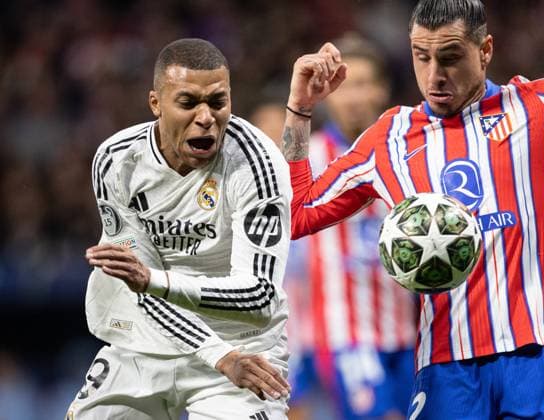 Atletico de Madrid x Real Madrid Mbappe (Real Madrid) in action during the game against Atletico de Madrid valid for Champions League at the Metropolitano stadium, in Madrid, today March 12, 2025. Copyright: xx 0L3A1176