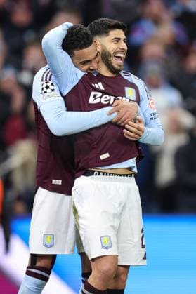 Aston Villa gegen Club Brugge 12. März 2025, Aston UEFA Champions League, Achtelfinale, Rückspiel Aston Villa gegen Club Brugge Marco Asensio von Aston Villa feiert seinen dritten Treffer mit Morgan Rogers Foto Charlotte Wilson Abseits Aston UK  Copyright: xCharlottexWilsonx xOffsidexOffside