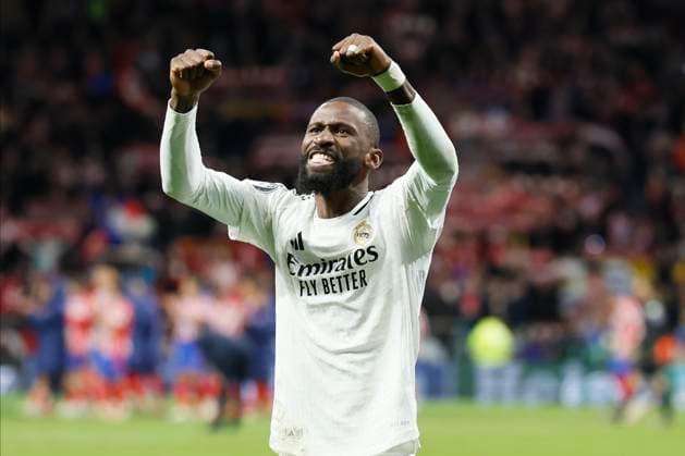 Atletico de Madrid v Real Madrid C.F. - UEFA Champions League 2024 25 Round of 16 Second Leg Antonio Rudiger of Real Madrid CF celebrates after winning the UEFA Champions League 2024 25 UEFA Champions League 2024 25 Round of 16 second leg match between Atletico de Madrid and Real Madrid C.F. at Estadio Civitas Metropolitano on March 12, 2025 in Madrid, Spain. Madrid Estadio Metropolitano Spain Spain Copyright: xRichardxSellers Sportsphoto APLx 14061056