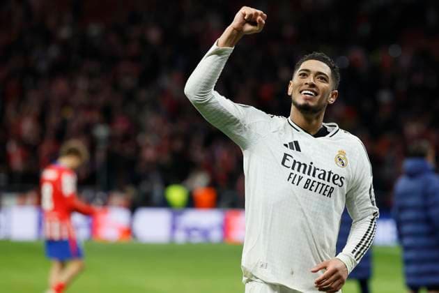 Atletico de Madrid v Real Madrid C.F. - UEFA Champions League 2024 25 Round of 16 Second Leg Jude Bellingham of Real Madrid CF celebrates after winning the UEFA Champions League 2024 25 UEFA Champions League 2024 25 Round of 16 second leg match between Atletico de Madrid and Real Madrid C.F. at Estadio Civitas Metropolitano on March 12, 2025 in Madrid, Spain. Madrid Estadio Metropolitano Spain Spain Copyright: xRichardxSellers Sportsphoto APLx 14061065