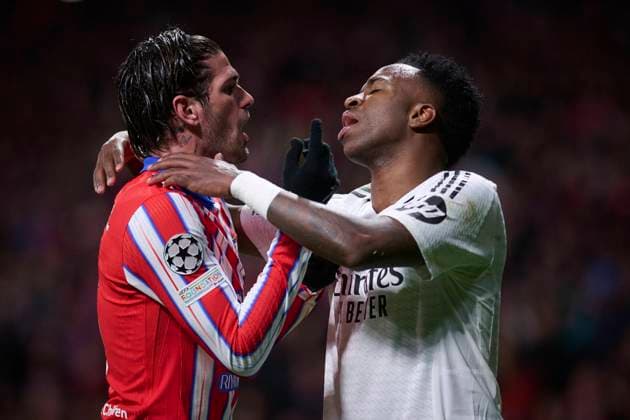UEFA Champions League soccer match Atletico de Madrid vs Real Madrid at Riyadh Air Metropolitano stadium in Madrid, Spain 12 March 2025 Vinicius Jr and De Paul 900 Cordon Press  900 CordonxPress LOF - UEFA Champions League Atletico de Madrid vs Real Madrid