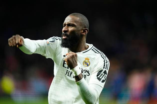 Atletico de Madrid v Real Madrid C.F. - UEFA Champions League 2024 25 Round of 16 Second Leg Antonio Rudiger centre-back of Real Madrid and Germany celebrates the victory after winning the UEFA Champions League 2024 25 UEFA Champions League 2024 25 Round of 16 second leg match between Atletico de Madrid and Real Madrid C.F. at Estadio Riyadh Air Metropolitano on March 12, 2025 in Madrid, Spain. Madrid Spain  Copyright: xJosexBretonx originalFilename:bretonhernandez-atletico250312_npuhN.jpg