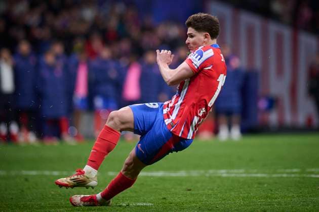 UEFA Champions League soccer match Atletico de Madrid vs Real Madrid at Riyadh Air Metropolitano stadium in Madrid, Spain 12 March 2025 Julian Alvarez at penalty shootout 900 Cordon Press  900 CordonxPress LOF - UEFA Champions League Atletico de Madrid vs Real Madrid
