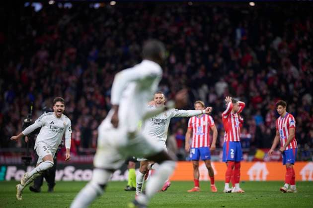 UEFA Champions League soccer match Atletico de Madrid vs Real Madrid at Riyadh Air Metropolitano stadium in Madrid, Spain 12 March 2025 Rudiger at penalty shootout celebrates win 900 Cordon Press  900 CordonxPress LOF - UEFA Champions League Atletico de Madrid vs Real Madrid