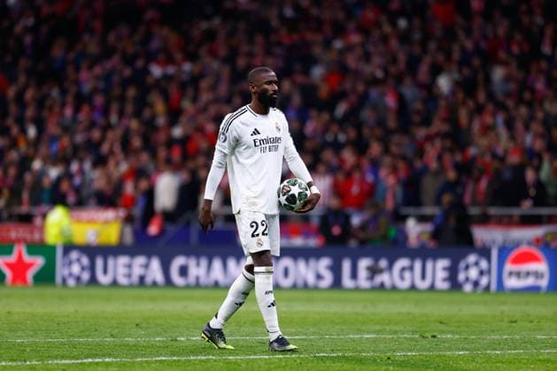 March 13, 2025, Madrid, Madrid, SPAIN: Antonio Rudiger of Real Madrid looks on during the UEFA Champions League 2024 25 League Round of 16 Second Leg match between Atletico de Madrid and Real Madrid CF, at Riyadh Air Metropolitano stadium on March 12, 2025, in Madrid, Spain. Madrid SPAIN - ZUMAa181 20250313_zaa_a181_014 Copyright: xDennisxAgyemanx