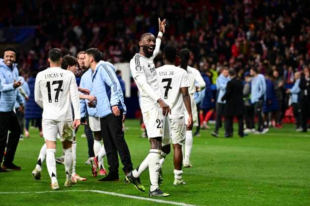Antonio Ruediger 22 Madrid celebrates victory, Atletico Madrid vs Real Madrid , Football, Champions League, Round of 16 second leg, 12 03 2025 Madrid Madrid Spain Copyright: xkolbert-press MarcxNiemeyerx