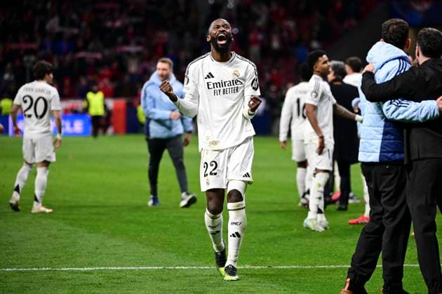 Antonio Ruediger 22 Madrid celebrates victory, Atletico Madrid vs Real Madrid , Football, Champions League, Round of 16 second leg, 12 03 2025 Madrid Madrid Spain Copyright: xkolbert-press MarcxNiemeyerx