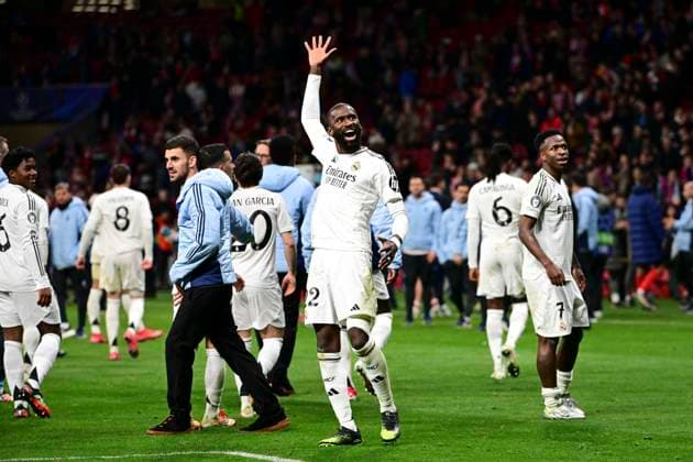 Antonio Ruediger 22 Madrid celebrates victory, Atletico Madrid vs Real Madrid , Football, Champions League, Round of 16 second leg, 12 03 2025 Madrid Madrid Spain Copyright: xkolbert-press MarcxNiemeyerx