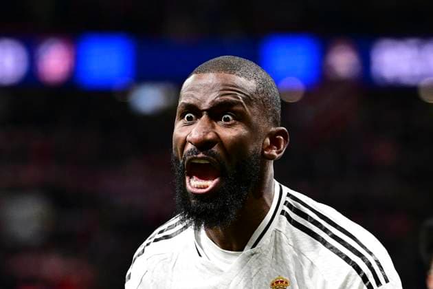 Antonio Ruediger 22 Madrid celebrates victory, Atletico Madrid vs Real Madrid , Football, Champions League, Round of 16 second leg, 12 03 2025 Madrid Madrid Spain Copyright: xkolbert-press MarcxNiemeyerx