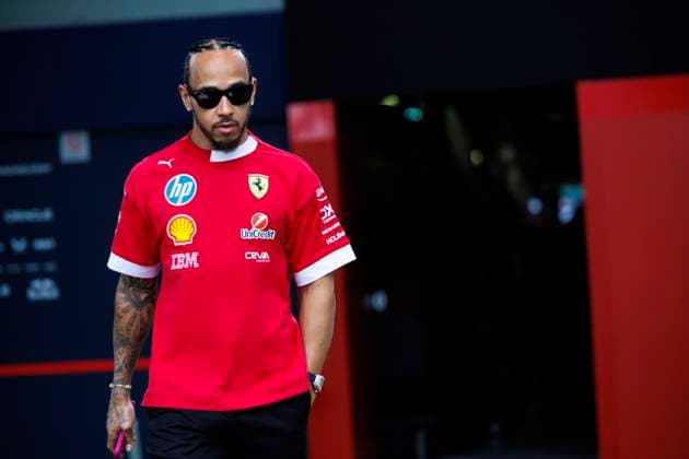 13th March 2025; Melbourne Grand Prix Circuit, Melbourne, Victoria, Australia; Australian Formula 1 Grand Prix; Arrival and Inspection Day; Number 44 Scuderia Ferrari driver Lewis Hamilton arrives at the Australian Formula One  ActionPlus12759497 StephenxBlackberry