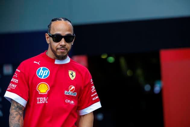 13th March 2025; Melbourne Grand Prix Circuit, Melbourne, Victoria, Australia; Australian Formula 1 Grand Prix; Arrival and Inspection Day; Number 44 Scuderia Ferrari driver Lewis Hamilton arrives at the Australian Formula One  ActionPlus12759498 StephenxBlackberry