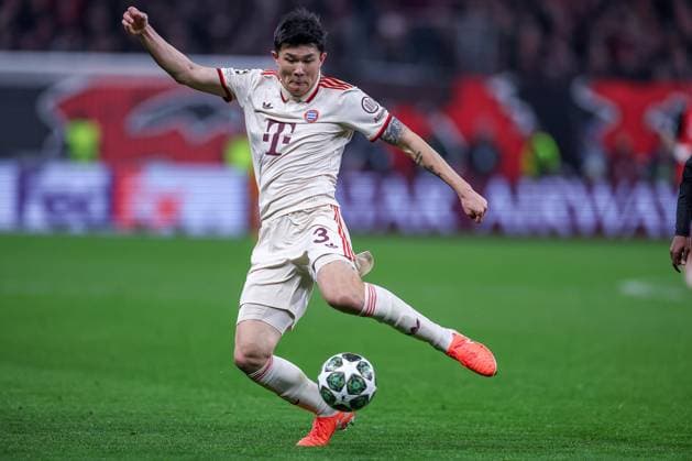 11 03 2025, Football, UEFA Champions League, Bayer 04 Leverkusen FC Bayern München, Round of 16 second leg, BayArena, Season 2024 2025 Min jae Kim FC Bayern 3 DFB regulations prohibit any use of photographs as image sequences and or quasi video Nordrhein Westfalen Germany