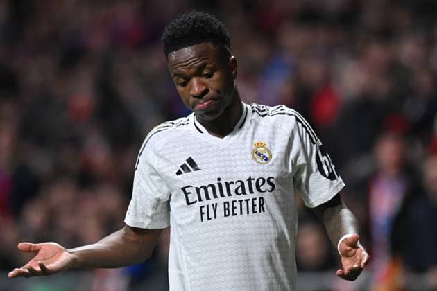 March 12, 2025, Madrid, Madrid, Spain: 7 VINICIUS JR during the UEFA Champions League 2024 25 UEFA Champions League 2024 25 Round of 16 second leg match between Atletico de Madrid and Real Madrid C.F. at Estadio Riyadh Air Metropolitano on March 12, 2025 in Madrid, Spain. Madrid Spain - ZUMAc312 20250312_zsp_c312_060 Copyright: xOscarxManuelxSanchezx