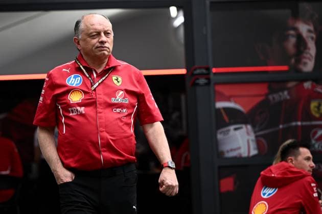 AUSTRALIAN GRAND PRIX, Ferrari team principal Frederic Vasseur (right) in the paddock at Albert Park Circuit in Melbourne, Victoria, Thursday, March 13, 2025. ( NO ARCHIVING, EDITORIAL USE ONLY, NO USE IN BOOKS WITHOUT CONSENT Melbourne Victoria Australia  Copyright: xJoelxCarrettx 20250313150987361142