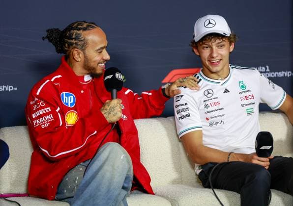 44 Lewis Hamilton GBR, Scuderia Ferrari HP , 12 Andrea Kimi Antonelli ITA, Mercedes AMG Petronas F1 Team , F1 Grand Prix of Australia at Albert Park Grand Prix Circuit on March 13, 2025 in Melbourne, Australia Photo by HOCH ZWEI Melbourne Australia