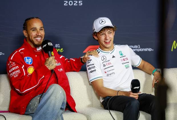 44 Lewis Hamilton GBR, Scuderia Ferrari HP , 12 Andrea Kimi Antonelli ITA, Mercedes AMG Petronas F1 Team , F1 Grand Prix of Australia at Albert Park Grand Prix Circuit on March 13, 2025 in Melbourne, Australia Photo by HOCH ZWEI Melbourne Australia