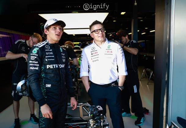 12 Andrea Kimi Antonelli ITA, Mercedes AMG Petronas F1 Team , Peter Bonnington GBR, Mercedes AMG Petronas F1 Team , F1 Grand Prix of Australia at Albert Park Grand Prix Circuit on March 13, 2025 in Melbourne, Australia Photo by HOCH ZWEI Melbourne Australia