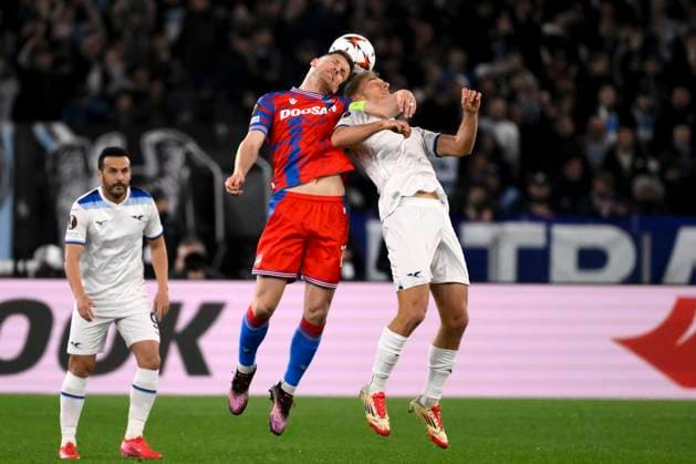 Lukas Cerv of Viktoria Plzen and Gustav Isaksen of SS Lazio during the Europa League football match between SS Lazio and Viktoria Plzen at Olimpico stadium in Rome (Italy), March 13, 2025. AndreaxStaccioli