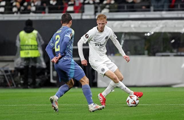 13 03 2025, xovx, Football UEFA Europa League, Eintracht Frankfurt Ajax Amsterdam v l Lucas Rosa Ajax Amsterdam , Hugo Larsson Eintracht Frankfurt DFL DFB REGULATIONS PROHIBIT ANY USE OF PHOTOGRAPHS as IMAGE SEQUENCES and or QUASI VIDEO emspor Frankfurt am Main