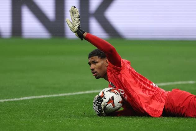 2025 03 13 xJAx UEFA EUROPA LEAGUE Eintracht Frankfurt AFC Ajax Amsterdam v l ,Goalkeeper Kaua Morais dos Santos Eintracht Frankfurt in action, in action, DFL DFB REGULATIONS PROHIBIT ANY USE OF PHOTOGRAPHS as IMAGE SEQUENCES and or QUASI VIDEO Copyright: JoaquimxFerreira