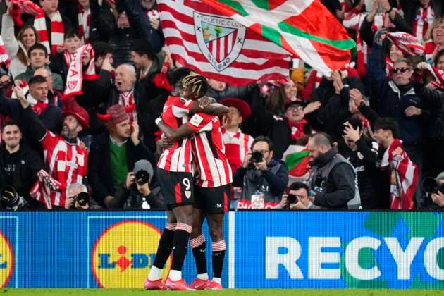 Athletic Club v AS Roma - UEFA Europa League 2024 25 Round of 16 Second Leg Nico Williams left winger of Athletic Club and Spain celebrates after scoring his sides first goal during the UEFA Europa League 2024 25 Round of 16 Second Leg match between Athletic Club and AS Roma at Estadio de San Mames on March 13, 2025 in Bilbao, Spain. Bilbao Basque Country Spain  Copyright: xJosexBretonx originalFilename:bretonhernandez-athletic250313_npnIp.jpg