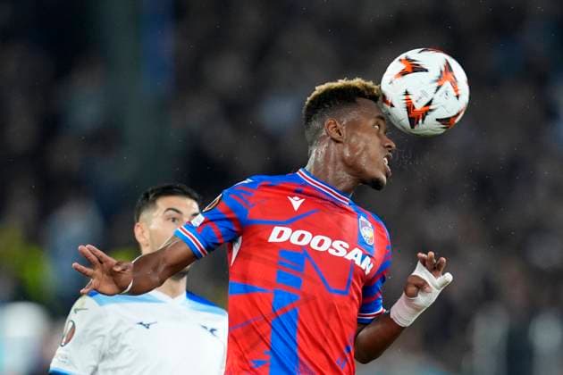 Sampson Dweh (Viktoria Plzen) in action, UEFA Europa League 2024 25 Round of 16 Second Leg, S.S. Lazio v FC Viktoria Plzen, Olimpico Stadium, March 13, 2025, Rome, Italy.