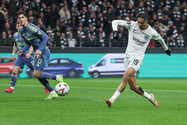 UEFA Europa League Eintracht Frankfurt Ajax Amsterdam on 13 03 2025 at Deutsche Bank Park in Frankfurt Jean Matteo Bahoya Frankfurt 19 scores the goal to make it 1 - 0 MH