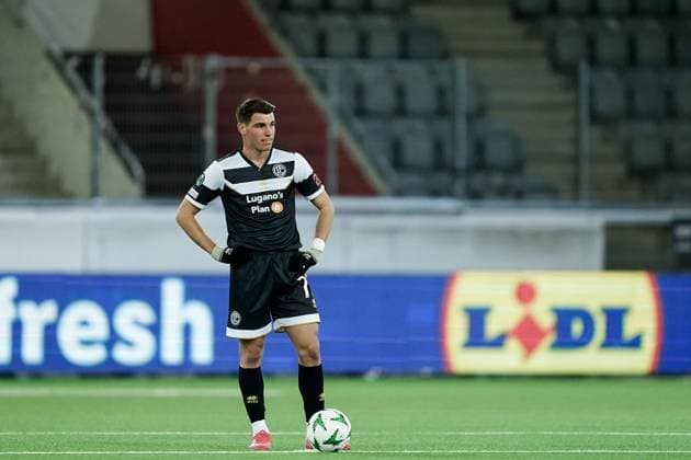 Thun, Switzerland, 13th March 2025: Georgios Koutsias (Lugano) looks dejected and disappointed during the UEFA Conference League football match between FC Lugano and NK Celje at Stockhorn Arena in Thun, Switzerland. (Daniela Porcelli SPP) Copyright: xDanielaxPorcellix xSPPx spp-en-DaPoSp-20250313-DP105768