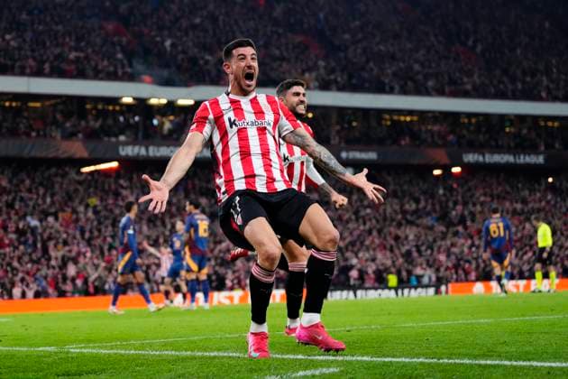 Athletic Club v AS Roma - UEFA Europa League 2024 25 Round of 16 Second Leg Yuri Berchiche left-back of Athletic Club and Spain celebrates after scoring his sides first goal during the UEFA Europa League 2024 25 Round of 16 Second Leg match between Athletic Club and AS Roma at Estadio de San Mames on March 13, 2025 in Bilbao, Spain. Bilbao Basque Country Spain  Copyright: xJosexBretonx originalFilename:bretonhernandez-athletic250313_npnyn.jpg