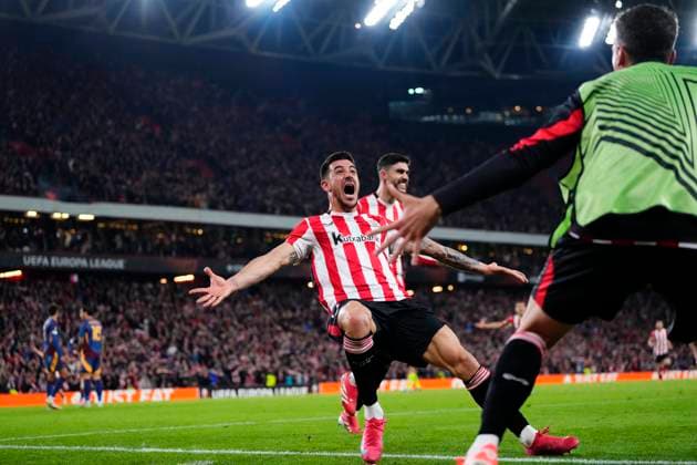 Athletic Club v AS Roma - UEFA Europa League 2024 25 Round of 16 Second Leg Yuri Berchiche left-back of Athletic Club and Spain celebrates after scoring his sides first goal during the UEFA Europa League 2024 25 Round of 16 Second Leg match between Athletic Club and AS Roma at Estadio de San Mames on March 13, 2025 in Bilbao, Spain. Bilbao Basque Country Spain  Copyright: xJosexBretonx originalFilename:bretonhernandez-athletic250313_np8wp.jpg