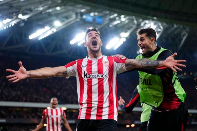 Athletic Club v AS Roma - UEFA Europa League 2024 25 Round of 16 Second Leg Yuri Berchiche left-back of Athletic Club and Spain celebrates after scoring his sides first goal during the UEFA Europa League 2024 25 Round of 16 Second Leg match between Athletic Club and AS Roma at Estadio de San Mames on March 13, 2025 in Bilbao, Spain. Bilbao Basque Country Spain  Copyright: xJosexBretonx originalFilename:bretonhernandez-athletic250313_npuxI.jpg