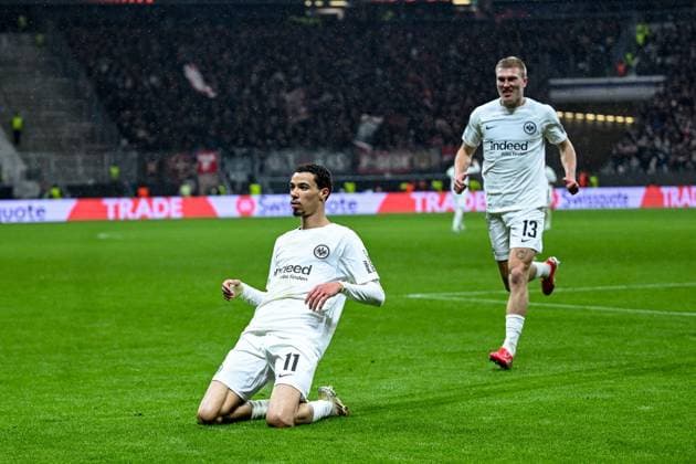 Hugo Ekitike Eintracht Frankfurt, 11 celebrates the goal for 3 0, GER, Eintracht Frankfurt vs Ajax Amsterdam, Football, UEFA Europa League, Round of 16, Second leg, Match time 2024 25, 13 03 2025 GER, Eintracht Frankfurt vs Ajax Amsterdam, Football, UEFA Europa League, Round of 16, Second leg, Match time 2024 25, 13 03 2025 Frankfurt am Main Copyright: xEibner-Pressefoto FlorianxWieganx EP_FWD
