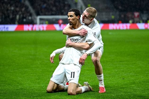 Hugo Ekitike Eintracht Frankfurt, 11 celebrates the goal for 3 0, GER, Eintracht Frankfurt vs Ajax Amsterdam, Football, UEFA Europa League, Round of 16, Second leg, Match time 2024 25, 13 03 2025 GER, Eintracht Frankfurt vs Ajax Amsterdam, Football, UEFA Europa League, Round of 16, Second leg, Match time 2024 25, 13 03 2025 Frankfurt am Main Copyright: xEibner-Pressefoto FlorianxWieganx EP_FWD