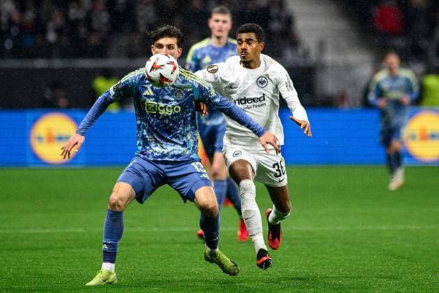 FRANKFURT, GERMANY - 13 MARCH, 2025: Rasmus Kristensen - The UEFA Europa League football match between Eintracht Frankfurt vs Ajax Amsterdam at Deutsche Bank Park.  Copyright: xVitaliixKliuievx