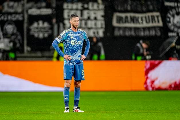 AFC Ajax Amsterdam midfielder Branco van den Boomen dejected during the match Eintracht Ajax at the for the UEFA Europa League Round of 16 2st leg season 2024 2025 in FRANKFURT, Germany on 13 march 2025, photo by Marcel van Dorst EYE4images DeFodi Images